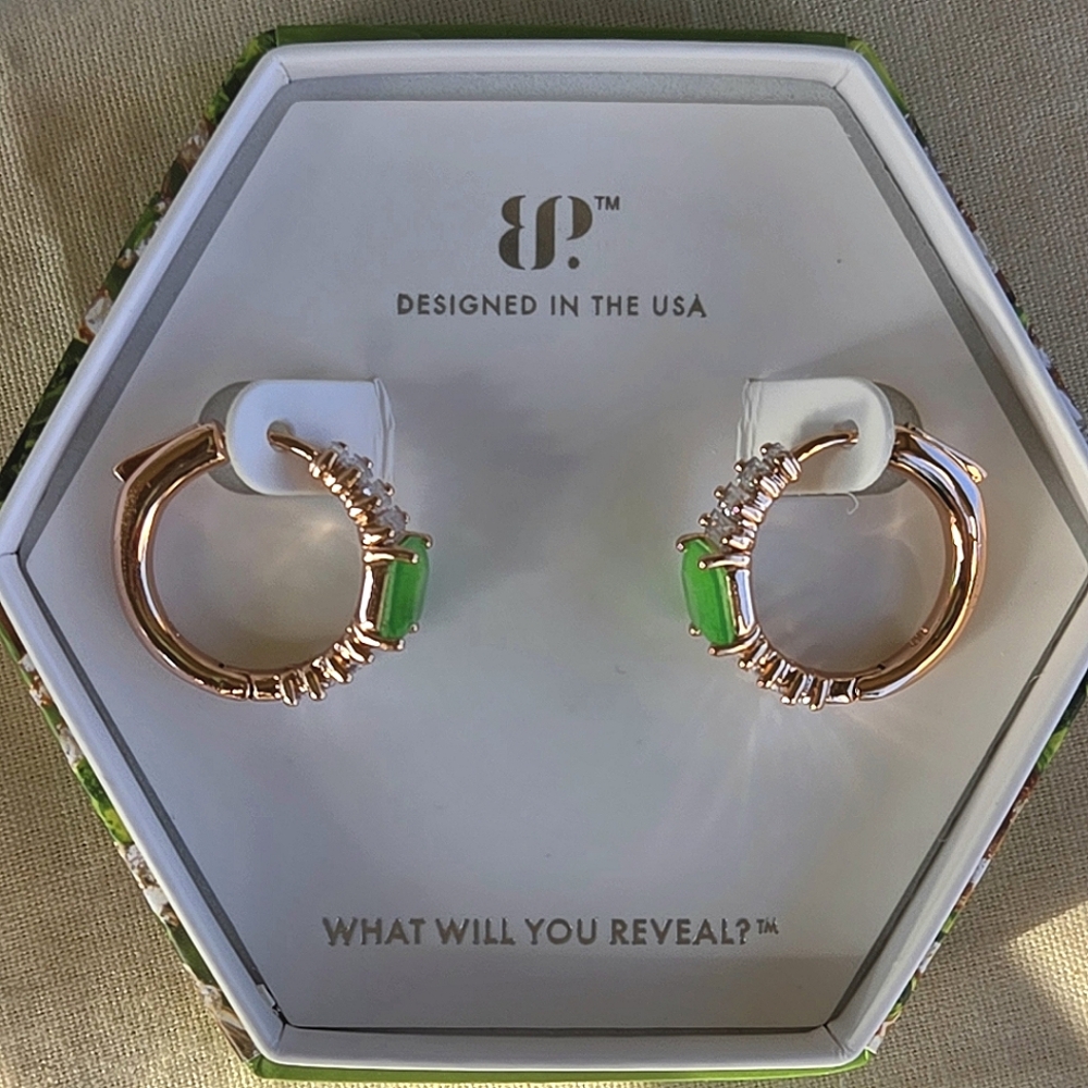 Bomb Party Chasing Love Fused Peridot Hoop Earrings Rose Gold Plate